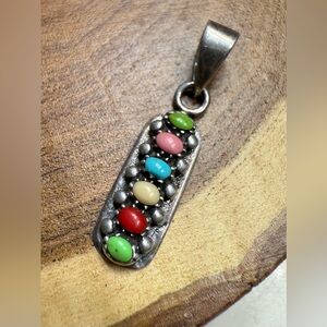 Native American Sterling Silver Multi-stone Pendant